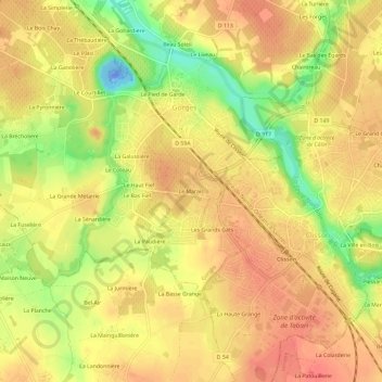Mapa topográfico Le Marais, altitude, relevo