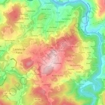 Mapa topográfico Facho, altitude, relevo