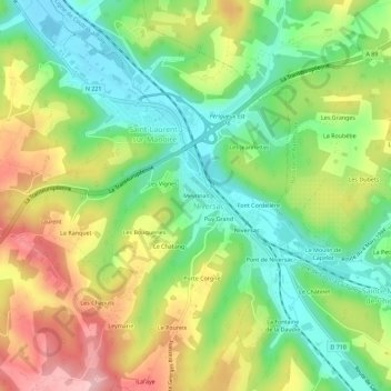 Mapa topográfico Meyrinas, altitude, relevo