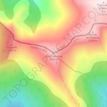 Mapa topográfico Cebollera, altitude, relevo