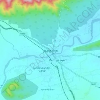 Mapa topográfico Odanthurai, altitude, relevo