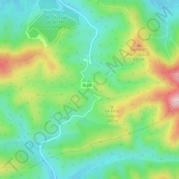 Mapa topográfico Col du Gambet, altitude, relevo