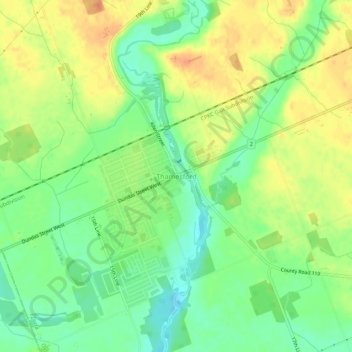 Mapa topográfico Thamesford, altitude, relevo