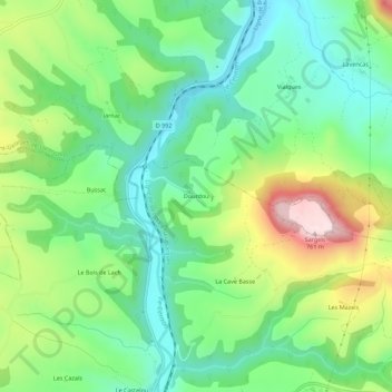 Mapa topográfico Dourdou, altitude, relevo