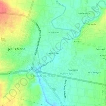 Mapa topográfico La Cardona, altitude, relevo