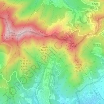 Mapa topográfico Mina de Can Ruti, altitude, relevo