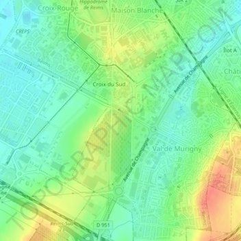 Mapa topográfico Murigny, altitude, relevo