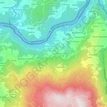 Mapa topográfico Ferreira, altitude, relevo