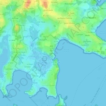 Mapa topográfico Locqueltas, altitude, relevo