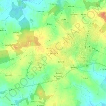 Mapa topográfico Kerlann-Borne, altitude, relevo