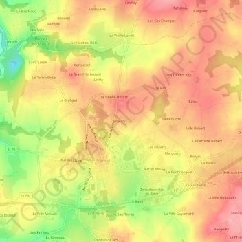 Mapa topográfico Raulois, altitude, relevo