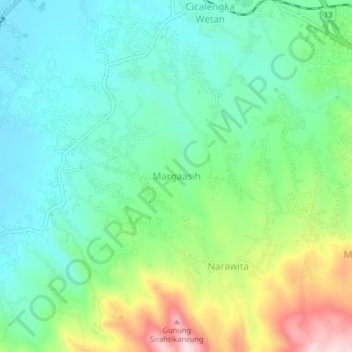 Mapa topográfico Margaasih, altitude, relevo