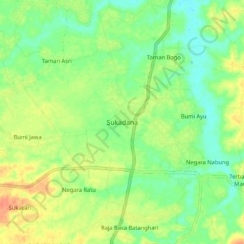 Mapa topográfico Sukadana, altitude, relevo