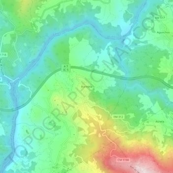 Mapa topográfico Bormela, altitude, relevo