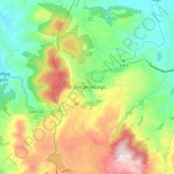 Mapa topográfico El Oro de Hidalgo, altitude, relevo
