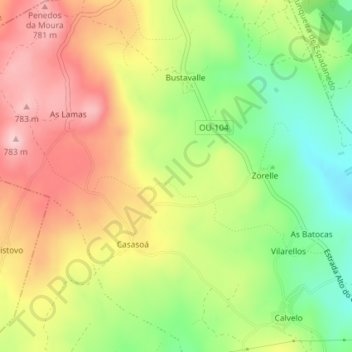Mapa topográfico A Irixoa, altitude, relevo