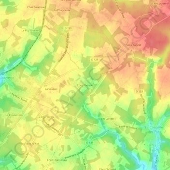 Mapa topográfico Chez Thoreau, altitude, relevo