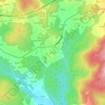 Mapa topográfico A Igrexa, altitude, relevo