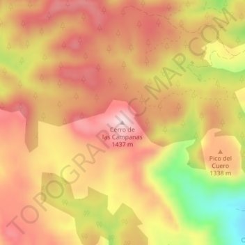 Mapa topográfico Cerro de las Campanas, altitude, relevo