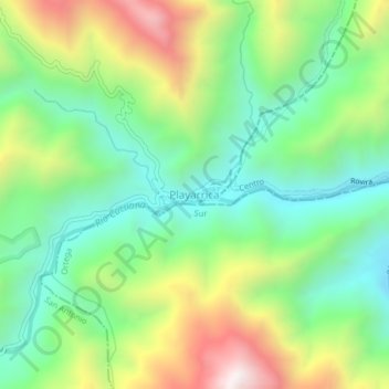 Mapa topográfico Playarrica, altitude, relevo