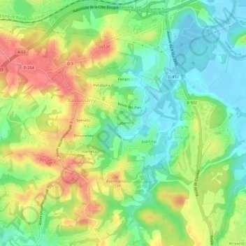 Mapa topográfico Luberri, altitude, relevo