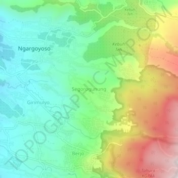 Mapa topográfico Segorogunung, altitude, relevo