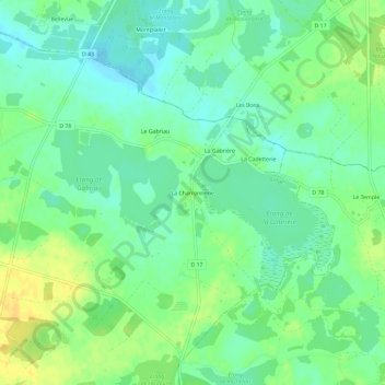 Mapa topográfico La Charronnerie, altitude, relevo