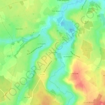 Mapa topográfico Les Combes, altitude, relevo