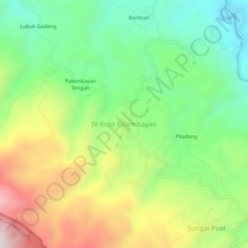 Mapa topográfico IV Koto Palembayan, altitude, relevo