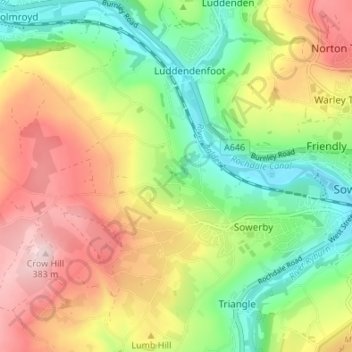 Mapa topográfico Boulderclough, altitude, relevo