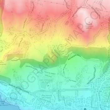 Mapa topográfico Piton de Carosse, altitude, relevo