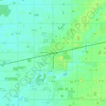 Mapa topográfico Archbold, altitude, relevo