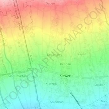 Mapa topográfico Kebonalas, altitude, relevo