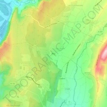 Mapa topográfico Mias, altitude, relevo