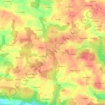 Mapa topográfico Coëtulaire er Hoed, altitude, relevo