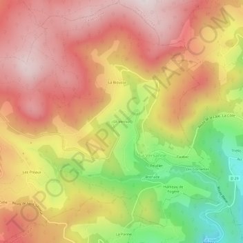 Mapa topográfico Le Verniol, altitude, relevo