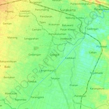 Mapa topográfico Grogol, altitude, relevo