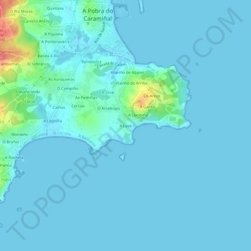 Mapa topográfico A Laxe, altitude, relevo