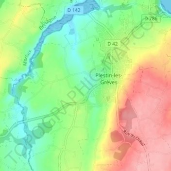 Mapa topográfico Keranauffret, altitude, relevo