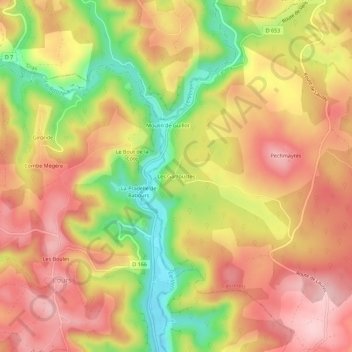 Mapa topográfico Les Garroustes, altitude, relevo