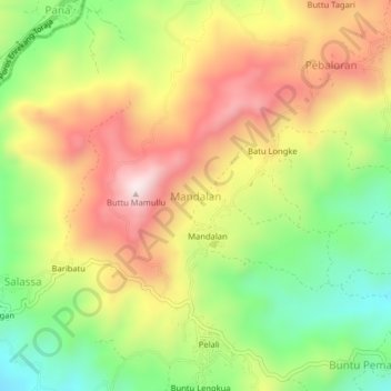 Mapa topográfico Mandalan, altitude, relevo