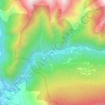 Mapa topográfico Araós, altitude, relevo