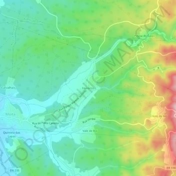 Mapa topográfico Ferreiros, altitude, relevo