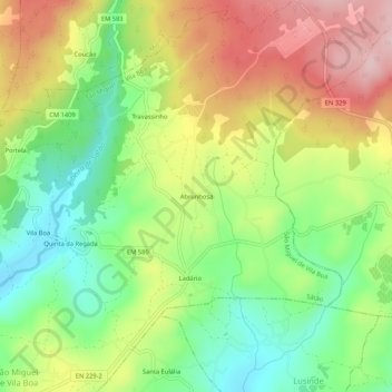 Mapa topográfico Abrunhosa, altitude, relevo