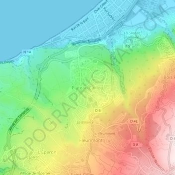 Mapa topográfico Plateau Caillou, altitude, relevo