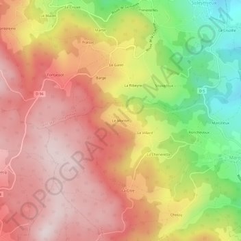Mapa topográfico Le Montet, altitude, relevo