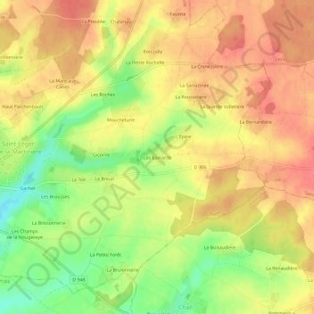 Mapa topográfico Les Epinards, altitude, relevo