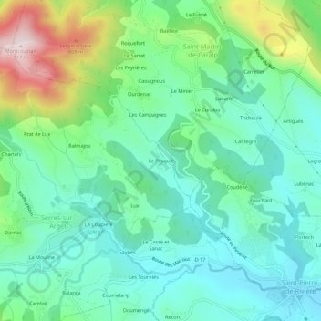 Mapa topográfico Le Pesquié, altitude, relevo