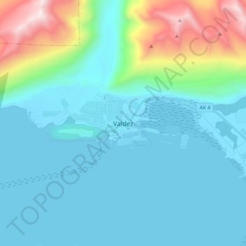 Mapa topográfico Valdez, altitude, relevo