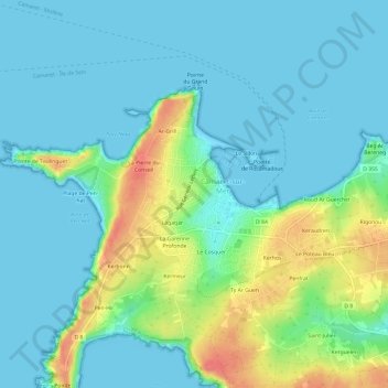 Mapa topográfico Lannic, altitude, relevo